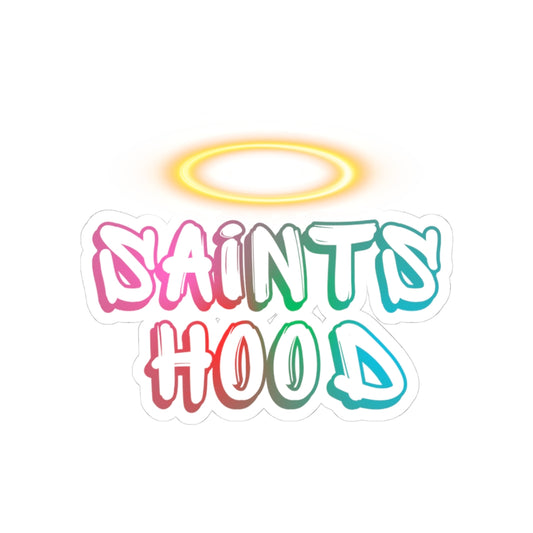 Saints Hood Sticker | Catholic Streetwear Logo Decal | Neon Faith Sticker | Christian Graffiti Style Laptop & Water Bottle Sticker
