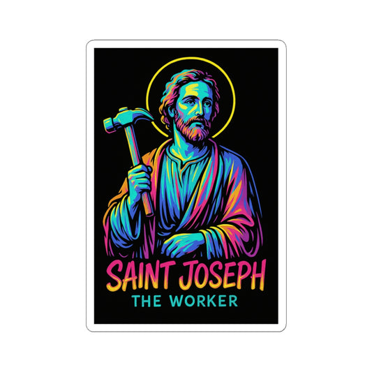 Saint Joseph Sticker | Catholic Saint Worker Decal | Neon Christian Sticker | Faith Graphic Sticker for Laptop, Water Bottle, Journal
