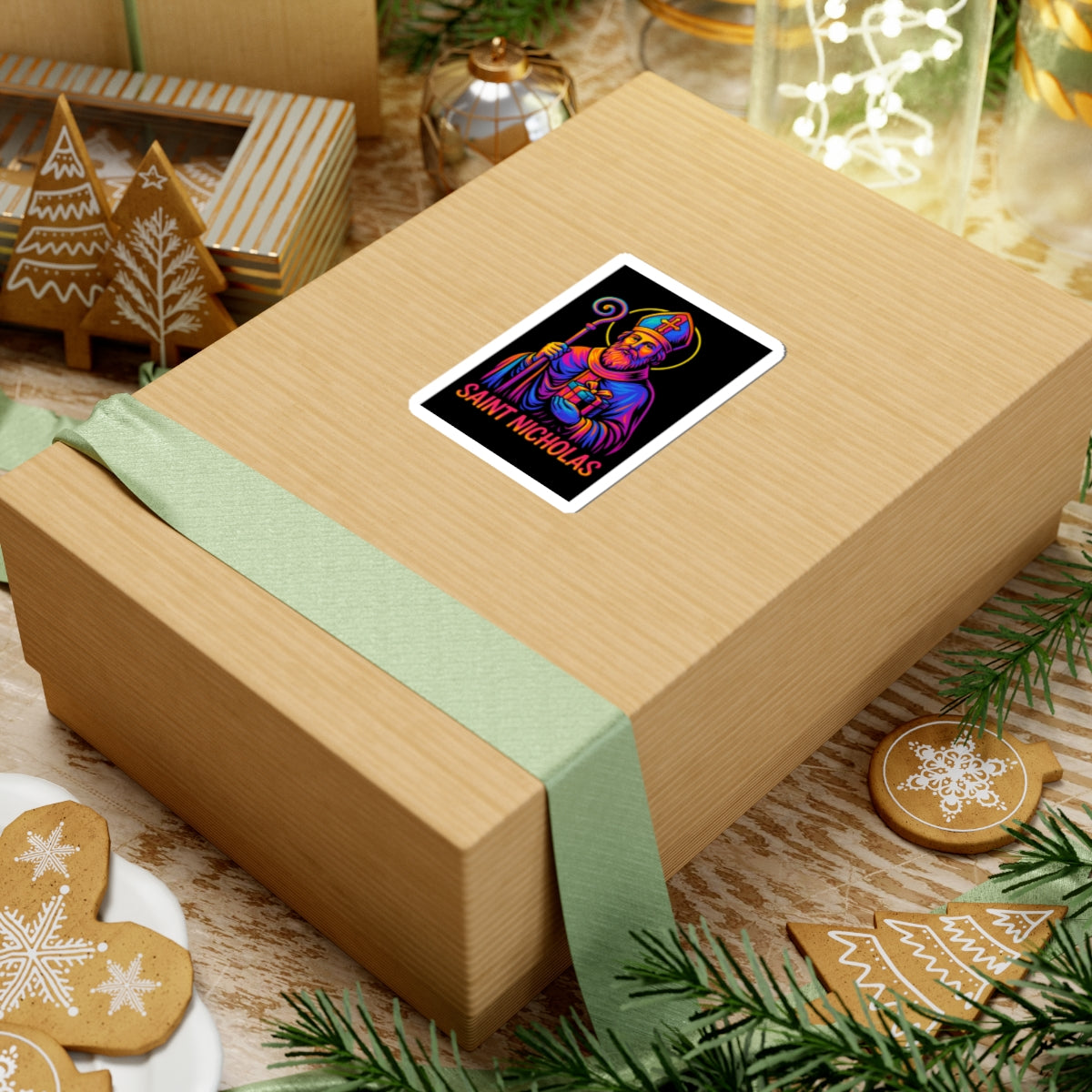 St. Nicholas Sticker | Catholic Saint Decal | Neon Christian Sticker | Faith Graphic Laptop & Water Bottle Sticker | Christmas Saint Art