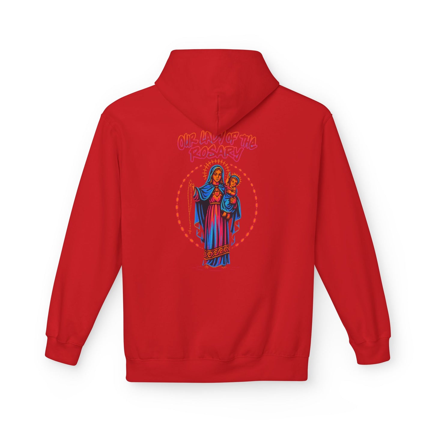 Our Lady of the Rosary Hoodie – Neon Catholic Streetwear – Christian Faith Graphic Sweatshirt by Saints Hood