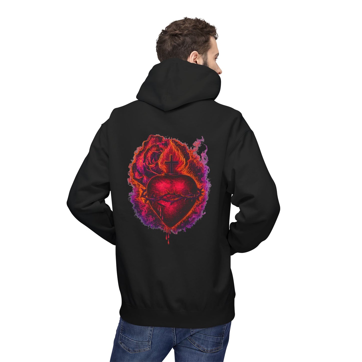 Sacred Heart of Jesus Rose & Flame Hoodie | Saints Hood