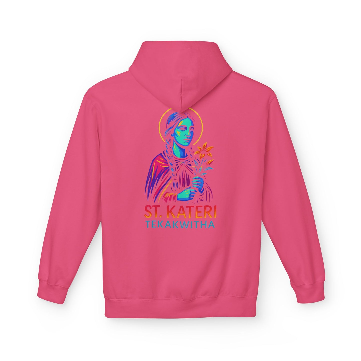St. Kateri Tekakwitha Neon Hoodie | Catholic Streetwear – Indigenous Saint, Fearless Faith, Bold Style