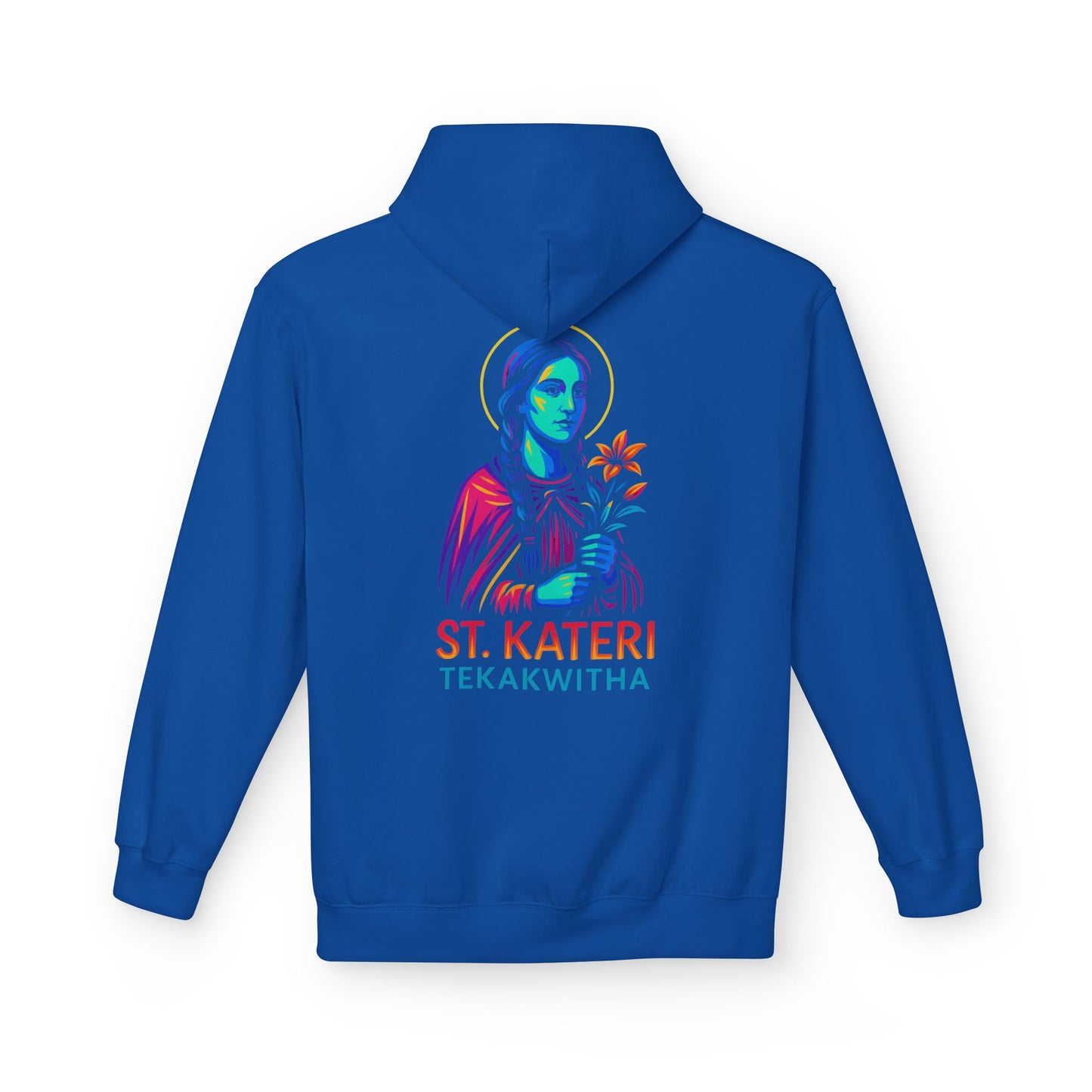 St. Kateri Tekakwitha Neon Hoodie | Catholic Streetwear – Indigenous Saint, Fearless Faith, Bold Style