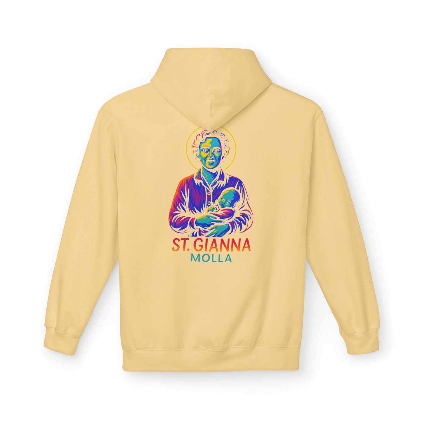 St. Gianna Molla Neon Hoodie | Catholic Streetwear – Love, Life & Courage in Color