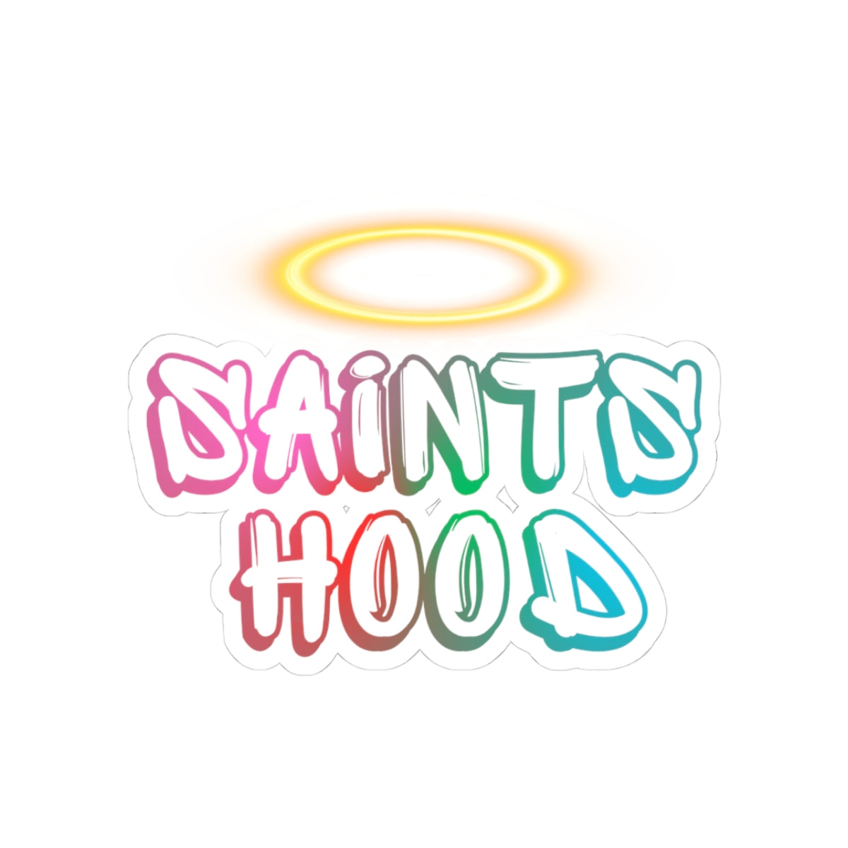 Saints Hood Sticker | Catholic Streetwear Logo Decal | Neon Faith Sticker | Christian Graffiti Style Laptop & Water Bottle Sticker