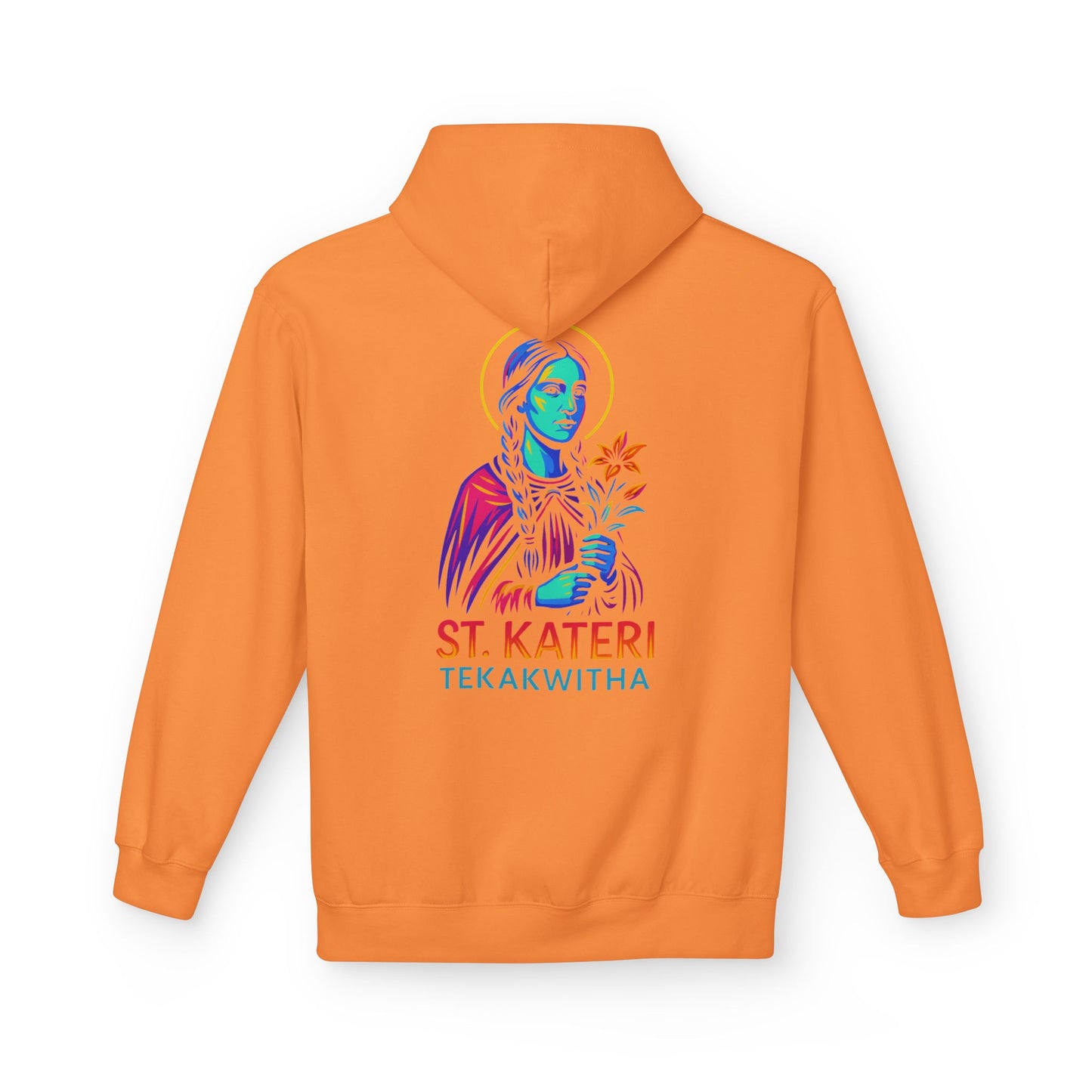 St. Kateri Tekakwitha Neon Hoodie | Catholic Streetwear – Indigenous Saint, Fearless Faith, Bold Style