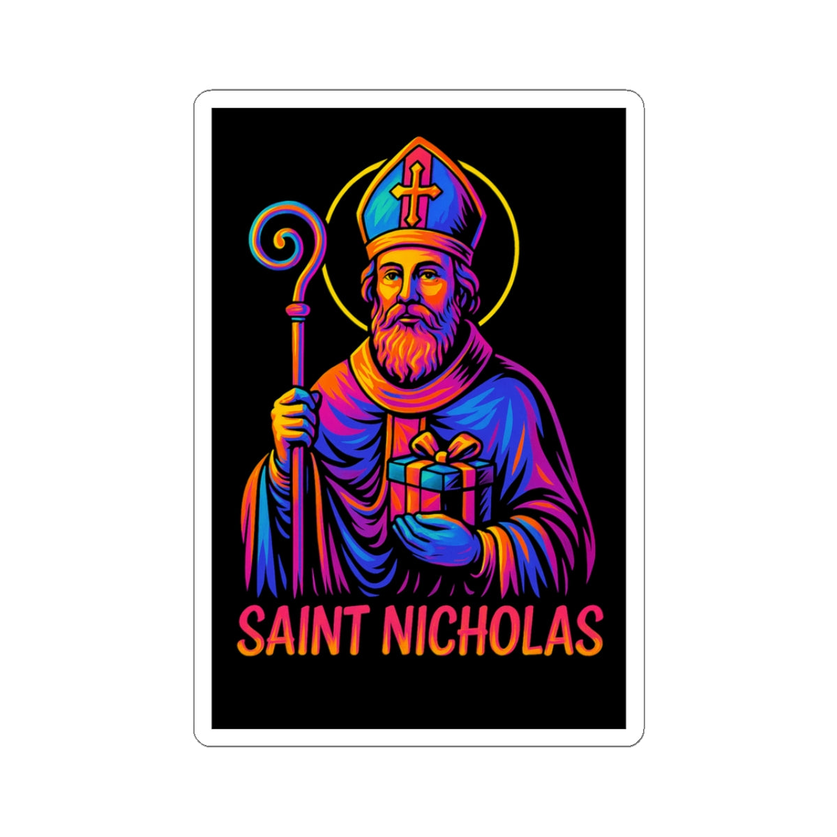 St. Nicholas Sticker | Catholic Saint Decal | Neon Christian Sticker | Faith Graphic Laptop & Water Bottle Sticker | Christmas Saint Art