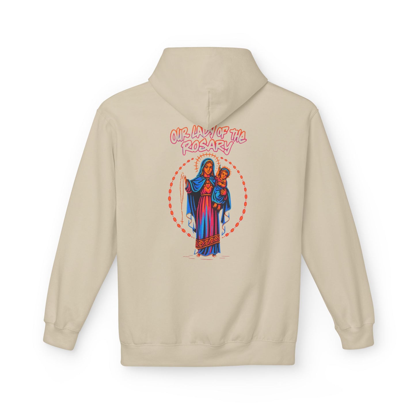 Our Lady of the Rosary Hoodie – Neon Catholic Streetwear – Christian Faith Graphic Sweatshirt by Saints Hood