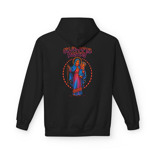Our Lady of the Rosary Hoodie – Neon Catholic Streetwear – Christian Faith Graphic Sweatshirt by Saints Hood