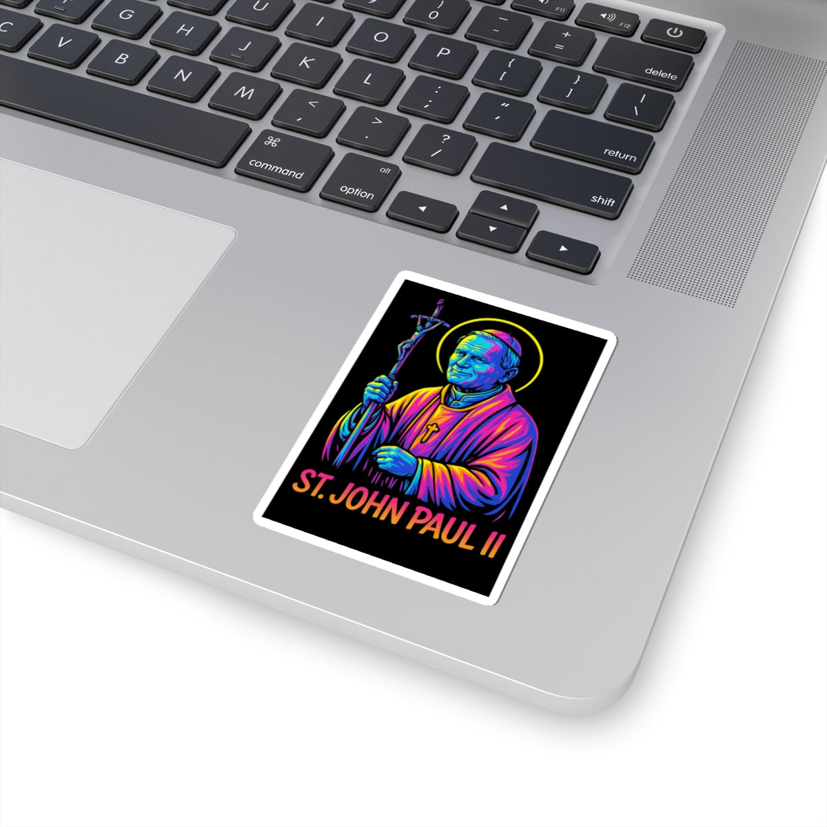 St. John Paul II Sticker | Catholic Pope Decal | Neon Christian Sticker | Faith Graphic Laptop & Water Bottle Sticker