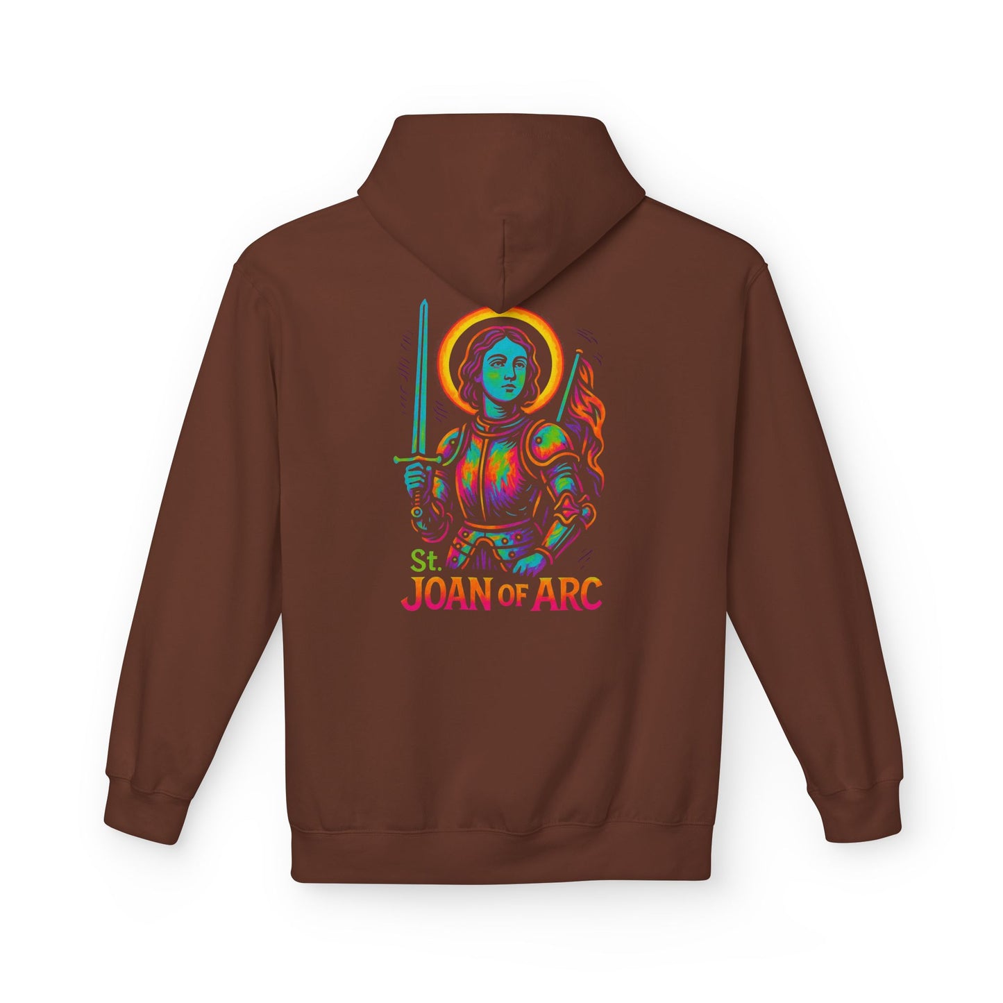 Saint Joan of Arc Hoodie | Catholic Streetwear | Saint Hoodie for Women | Faith Graphic Hoodie | Christian Neon Hoodie