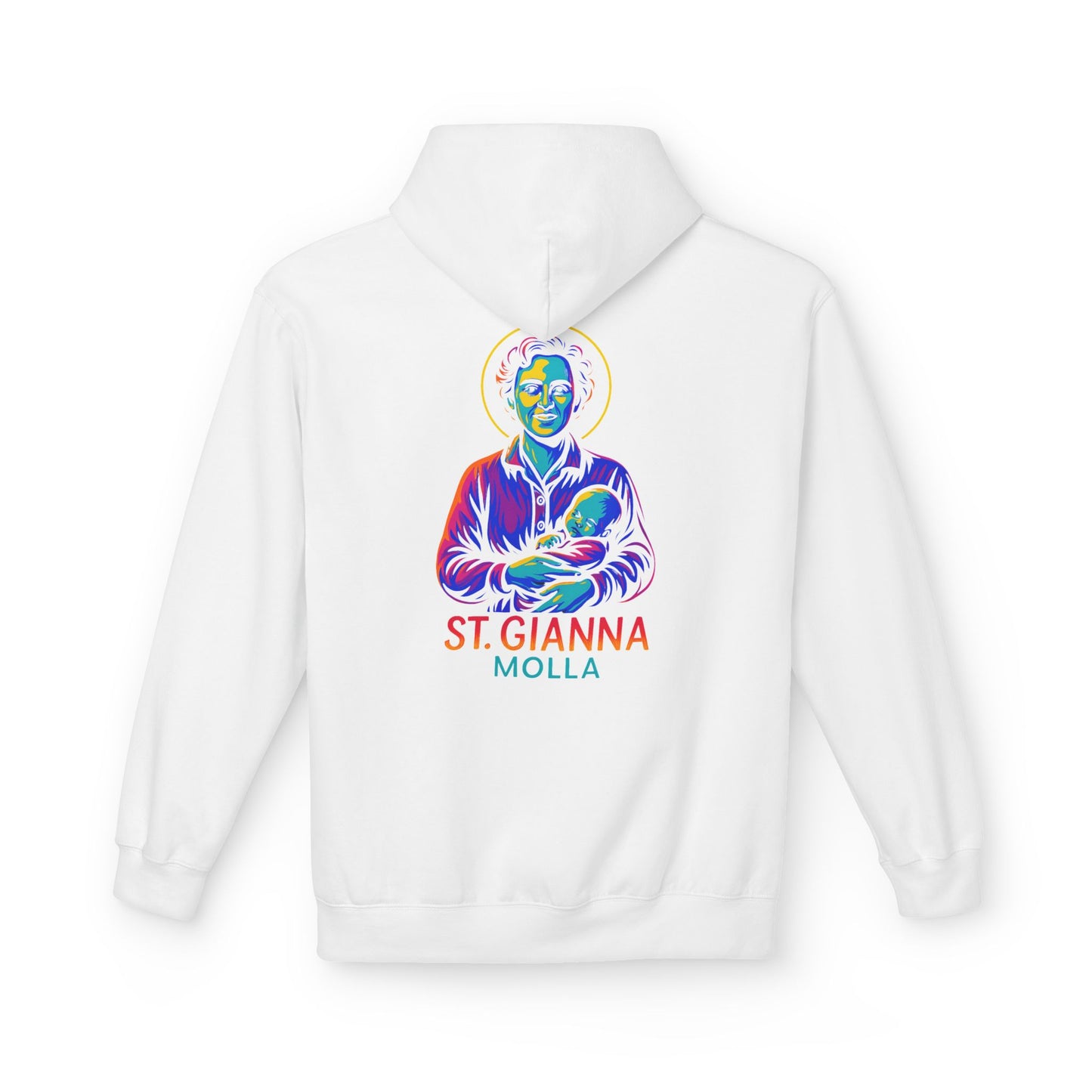 St. Gianna Molla Neon Hoodie | Catholic Streetwear – Love, Life & Courage in Color