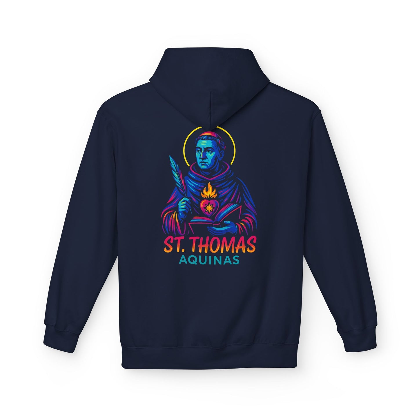 St. Thomas Aquinas Hoodie | Catholic Saint Hoodie | Neon Christian Streetwear | Faith Graphic Sweatshirt | Catholic Gift for Men & Women