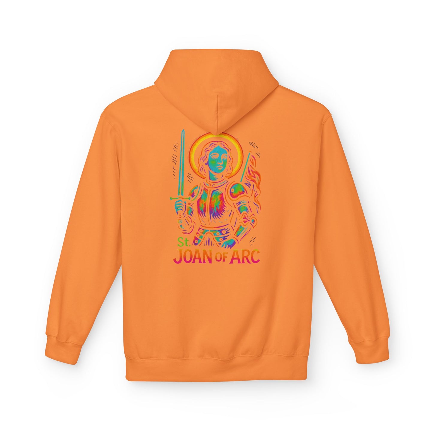 Saint Joan of Arc Hoodie | Catholic Streetwear | Saint Hoodie for Women | Faith Graphic Hoodie | Christian Neon Hoodie