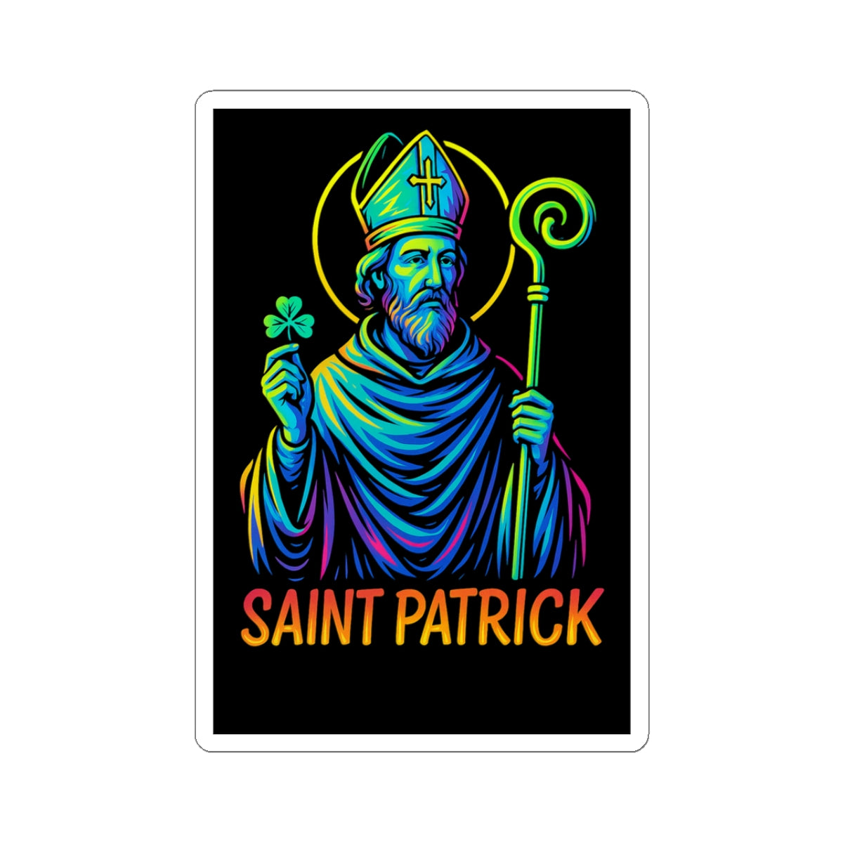 St. Patrick Sticker | Catholic Saint Decal | Neon Christian Sticker | Faith Graphic Laptop & Water Bottle Sticker