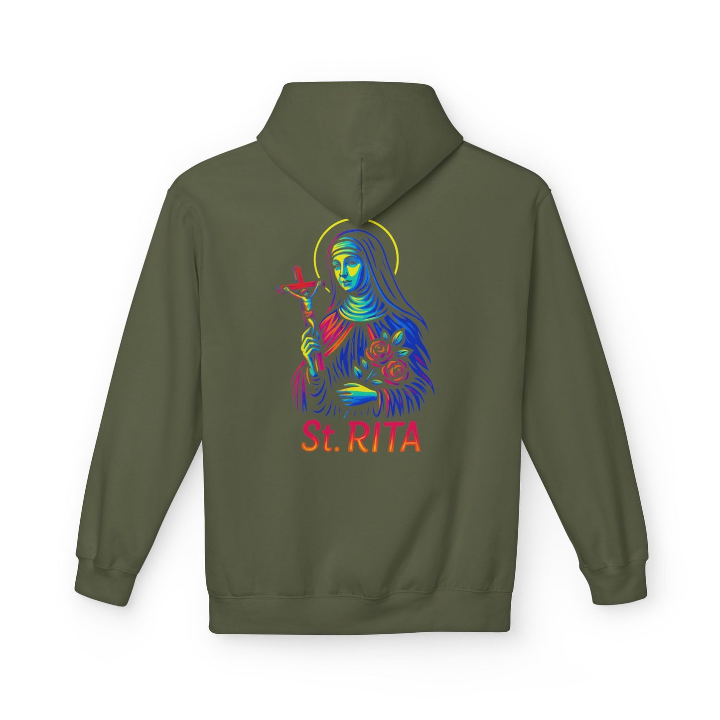 St. Rita Neon Hoodie | Catholic Streetwear – Impossible Prayers, Bold Faith, Unbreakable Hope