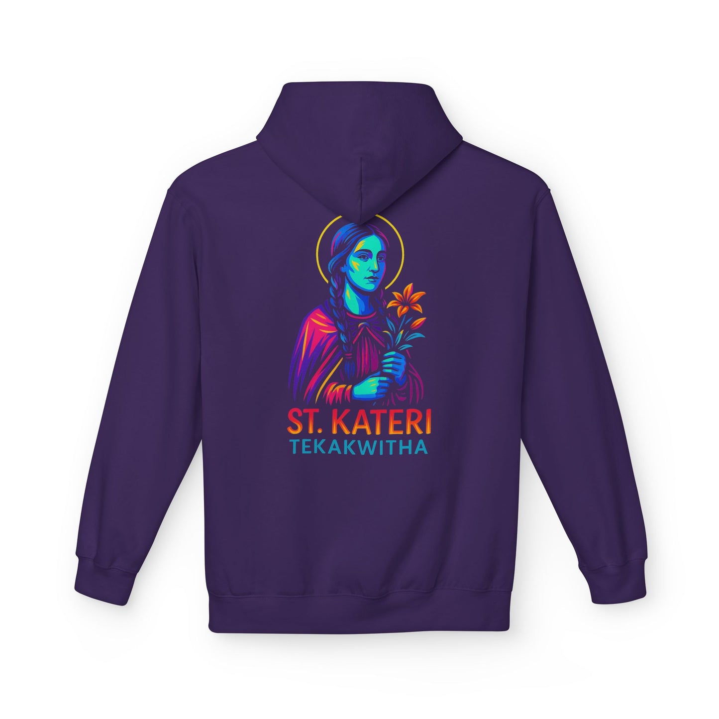 St. Kateri Tekakwitha Neon Hoodie | Catholic Streetwear – Indigenous Saint, Fearless Faith, Bold Style