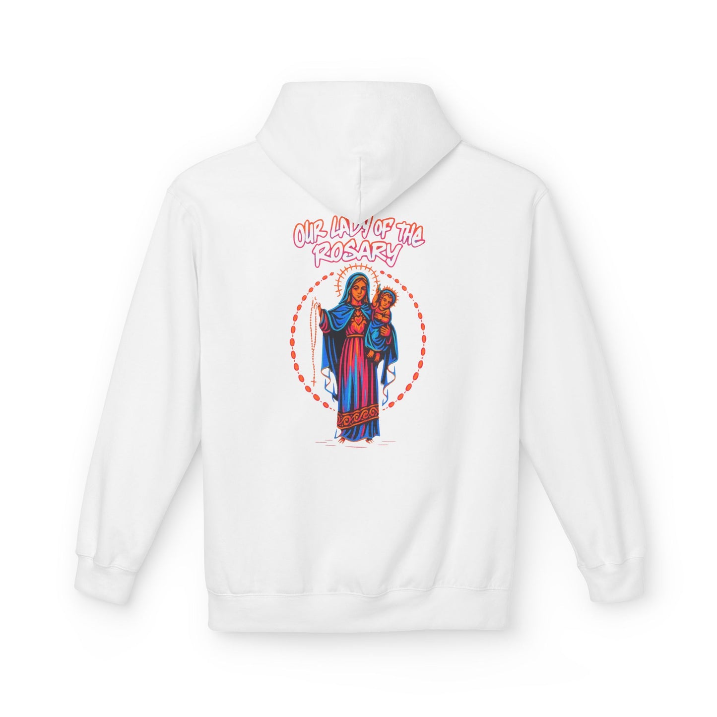 Our Lady of the Rosary Hoodie – Neon Catholic Streetwear – Christian Faith Graphic Sweatshirt by Saints Hood