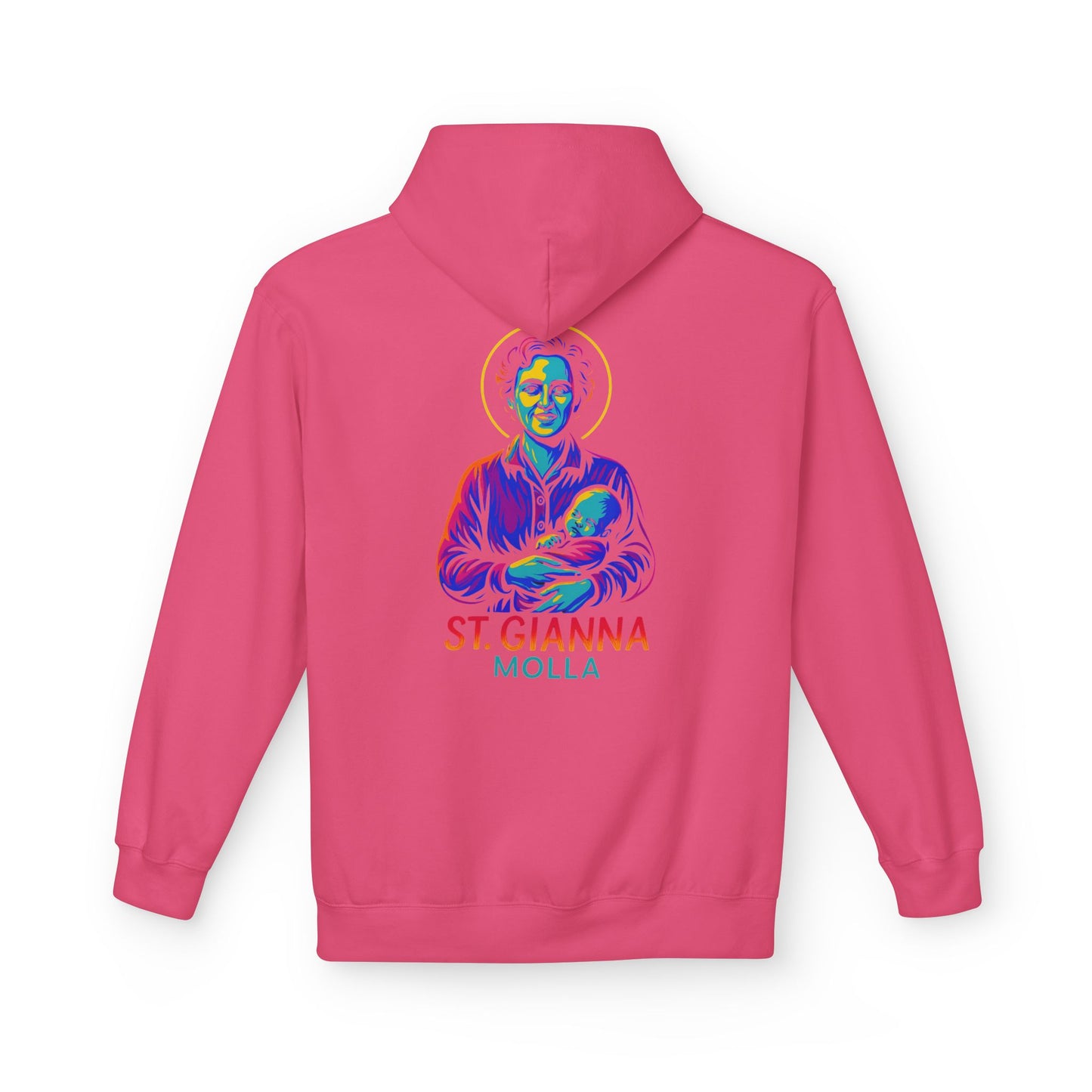 St. Gianna Molla Neon Hoodie | Catholic Streetwear – Love, Life & Courage in Color
