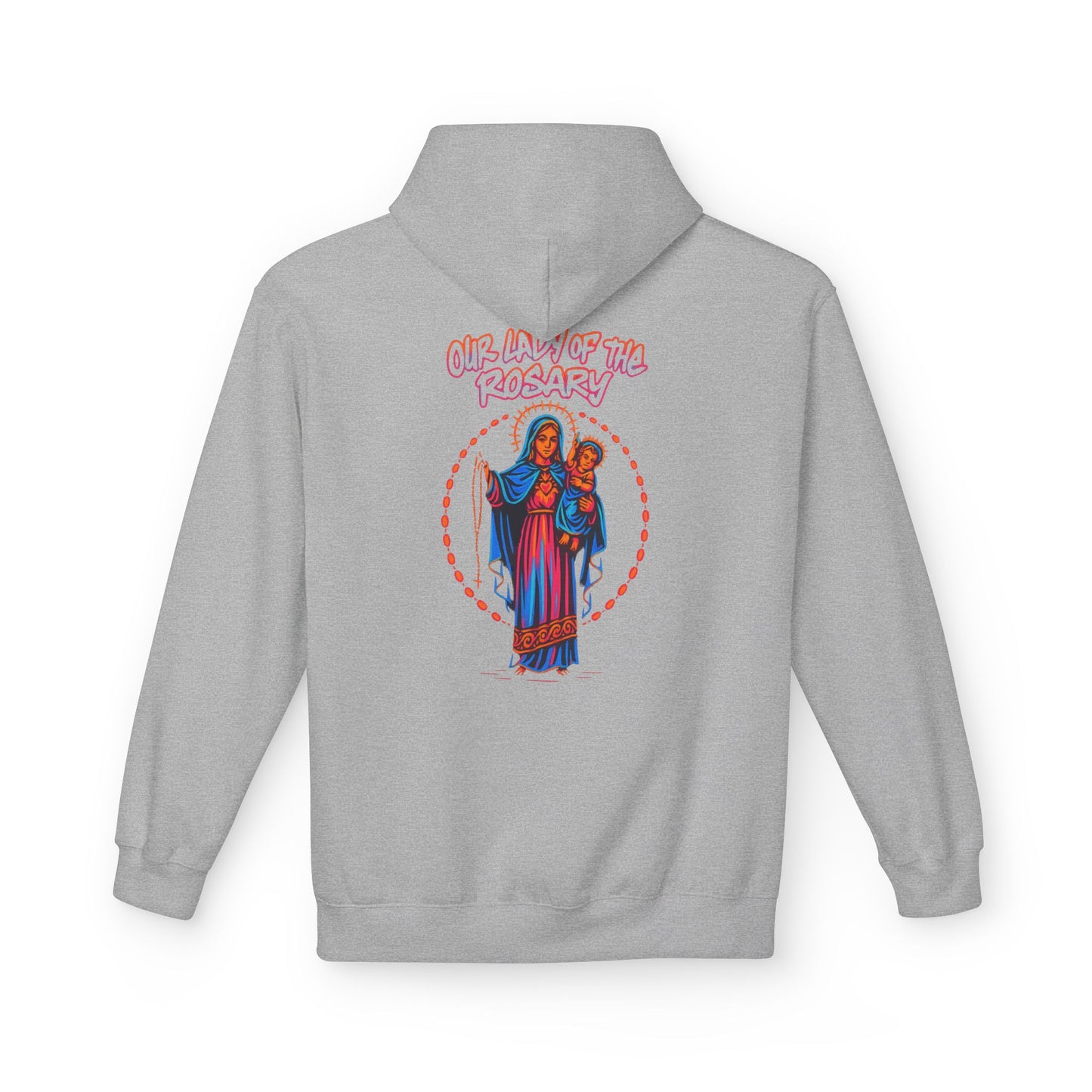 Our Lady of the Rosary Hoodie – Neon Catholic Streetwear – Christian Faith Graphic Sweatshirt by Saints Hood