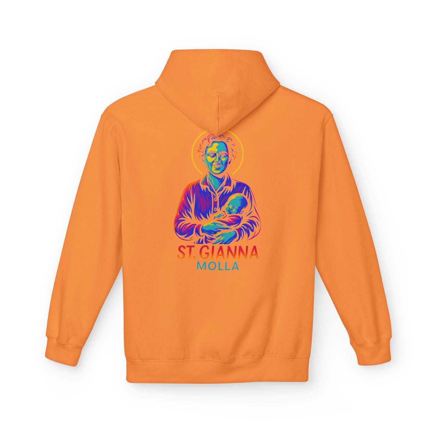 St. Gianna Molla Neon Hoodie | Catholic Streetwear – Love, Life & Courage in Color