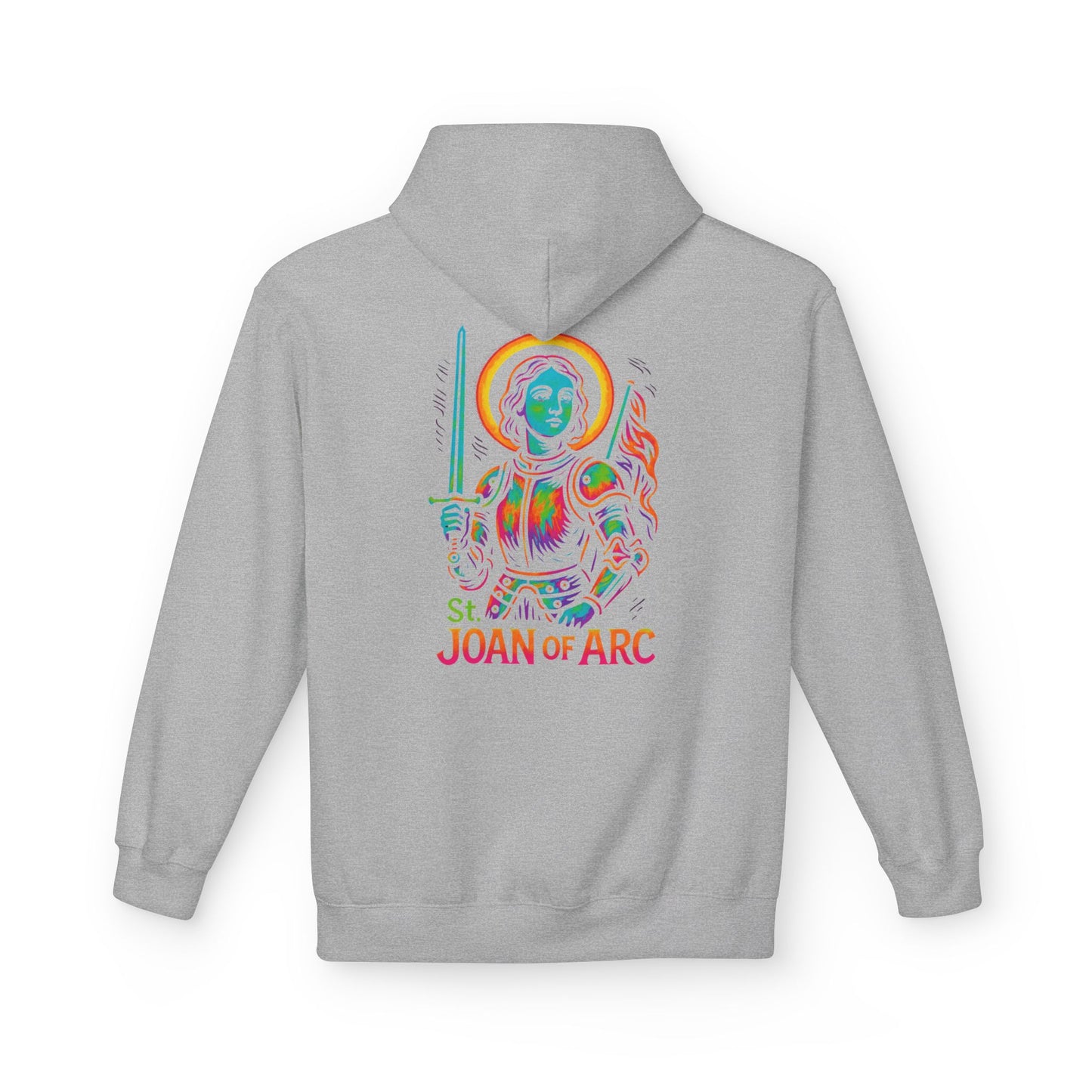 Saint Joan of Arc Hoodie | Catholic Streetwear | Saint Hoodie for Women | Faith Graphic Hoodie | Christian Neon Hoodie