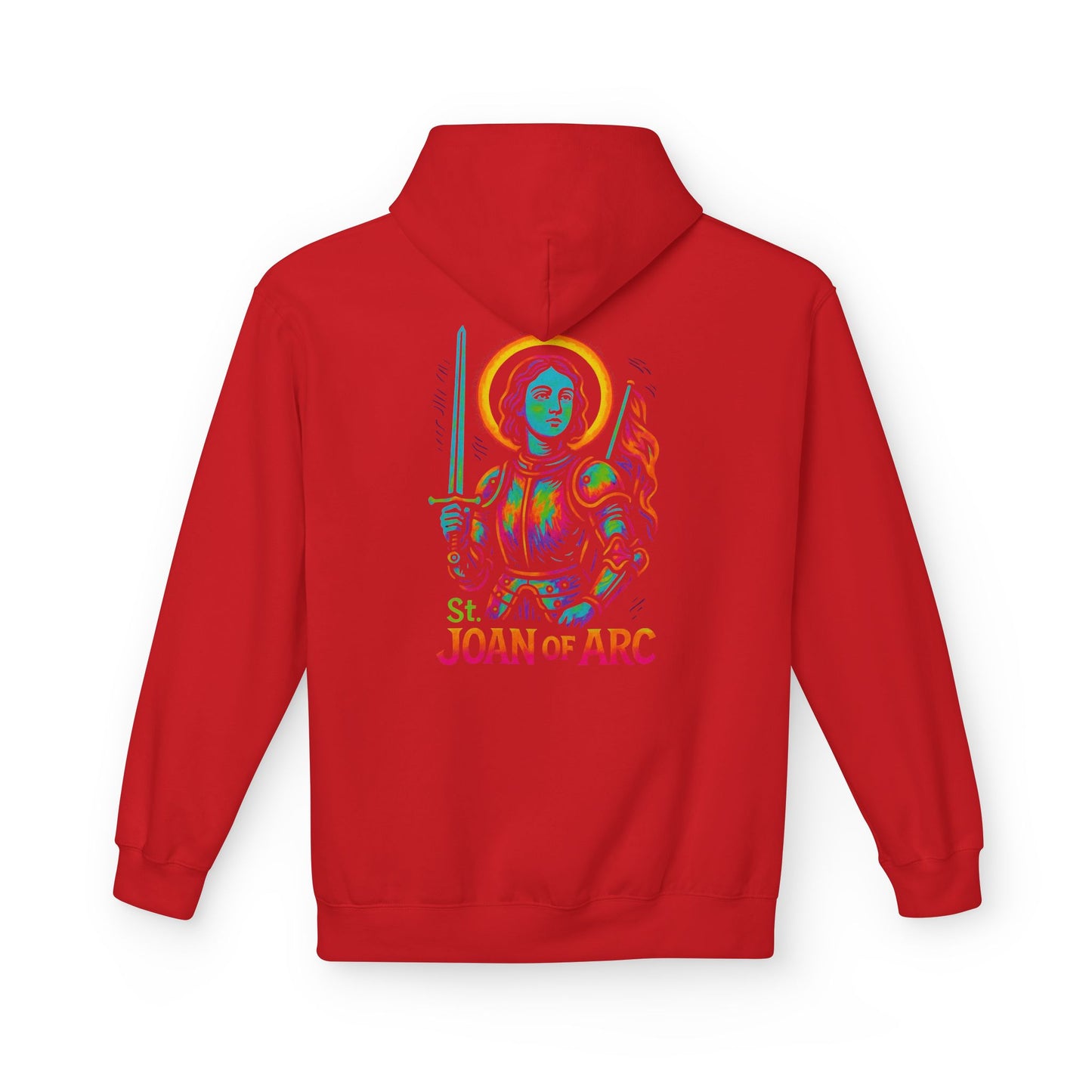 Saint Joan of Arc Hoodie | Catholic Streetwear | Saint Hoodie for Women | Faith Graphic Hoodie | Christian Neon Hoodie