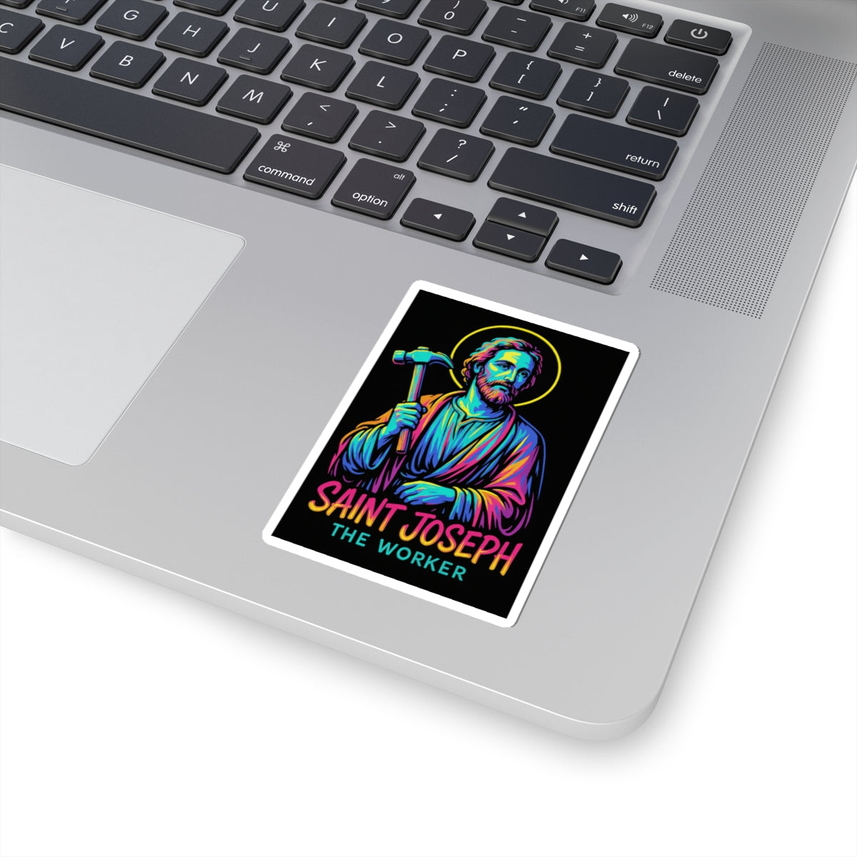 Saint Joseph Sticker | Catholic Saint Worker Decal | Neon Christian Sticker | Faith Graphic Sticker for Laptop, Water Bottle, Journal