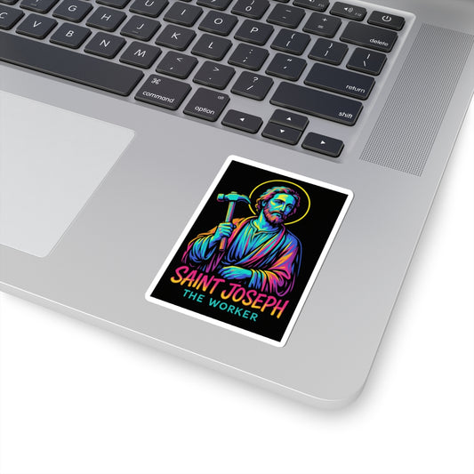 Saint Joseph Sticker | Catholic Saint Worker Decal | Neon Christian Sticker | Faith Graphic Sticker for Laptop, Water Bottle, Journal