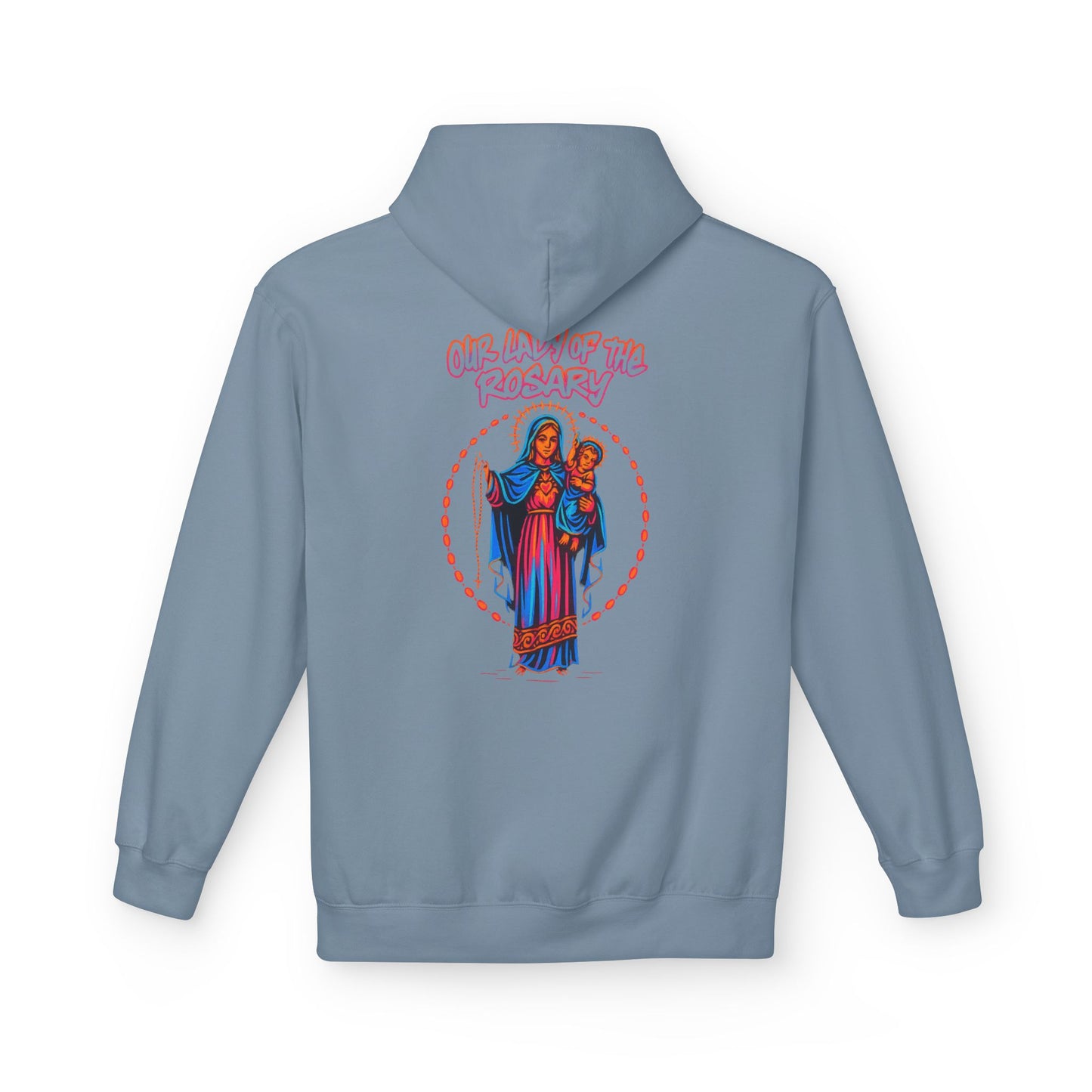 Our Lady of the Rosary Hoodie – Neon Catholic Streetwear – Christian Faith Graphic Sweatshirt by Saints Hood