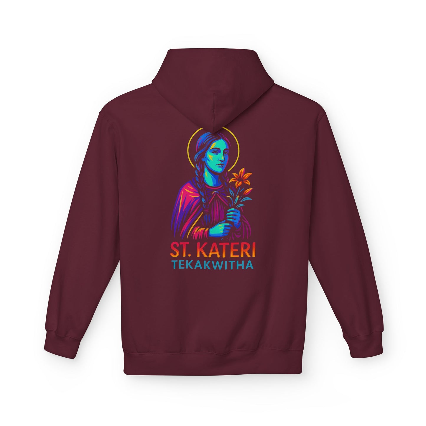 St. Kateri Tekakwitha Neon Hoodie | Catholic Streetwear – Indigenous Saint, Fearless Faith, Bold Style