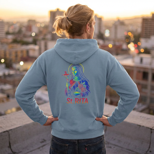 St. Rita Neon Hoodie | Catholic Streetwear – Impossible Prayers, Bold Faith, Unbreakable Hope