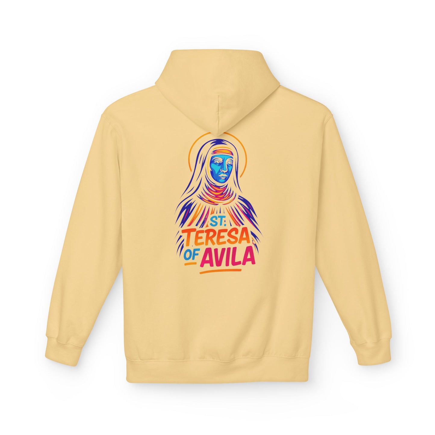 St. Teresa of Avila Neon Hoodie | Catholic Streetwear – Bold Faith & Urban Style