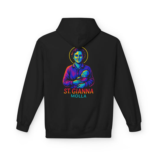 St. Gianna Molla Neon Hoodie | Catholic Streetwear – Love, Life & Courage in Color