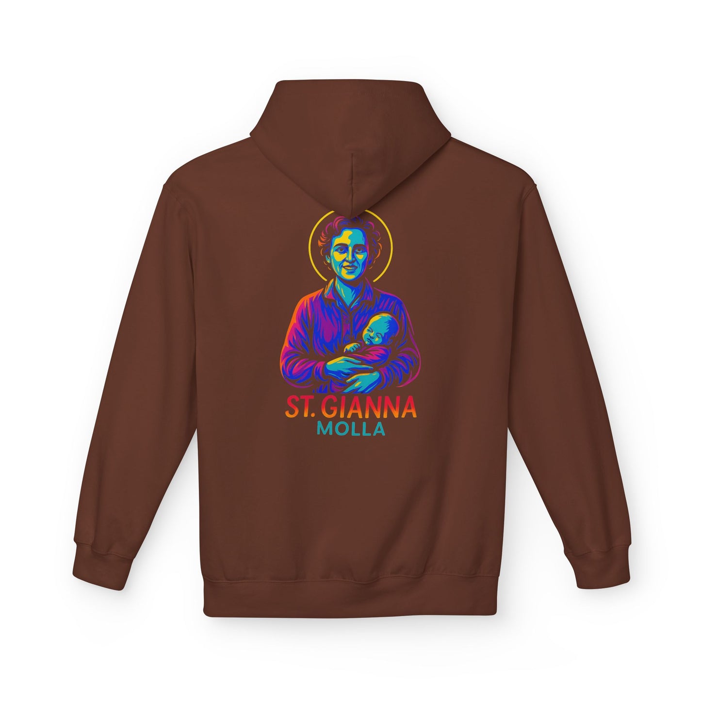 St. Gianna Molla Neon Hoodie | Catholic Streetwear – Love, Life & Courage in Color