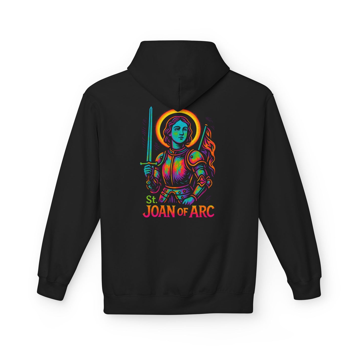 Saint Joan of Arc Hoodie | Catholic Streetwear | Saint Hoodie for Women | Faith Graphic Hoodie | Christian Neon Hoodie