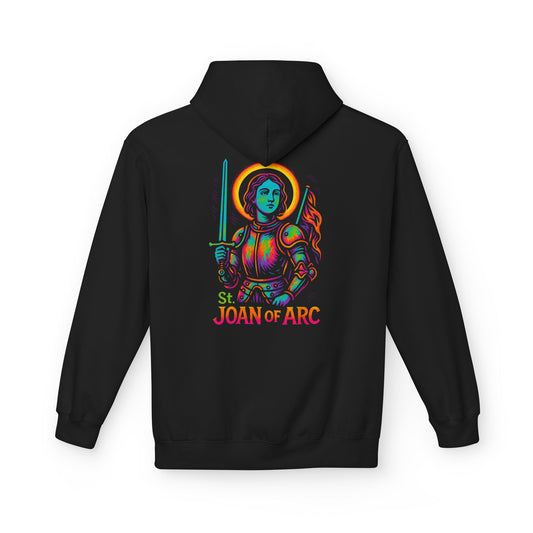 Saint Joan of Arc Hoodie | Catholic Streetwear | Saint Hoodie for Women | Faith Graphic Hoodie | Christian Neon Hoodie