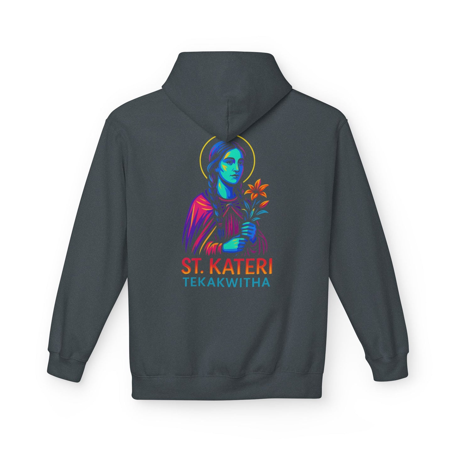 St. Kateri Tekakwitha Neon Hoodie | Catholic Streetwear – Indigenous Saint, Fearless Faith, Bold Style