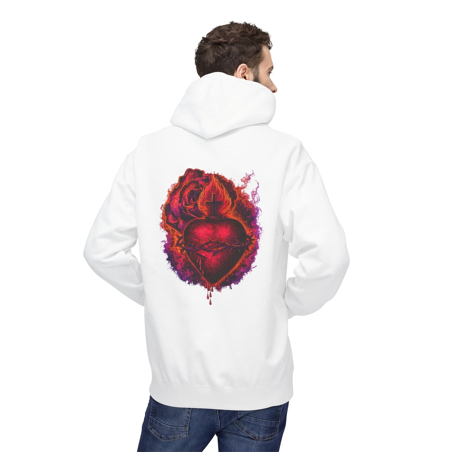 Sacred Heart of Jesus Rose & Flame Hoodie | Saints Hood