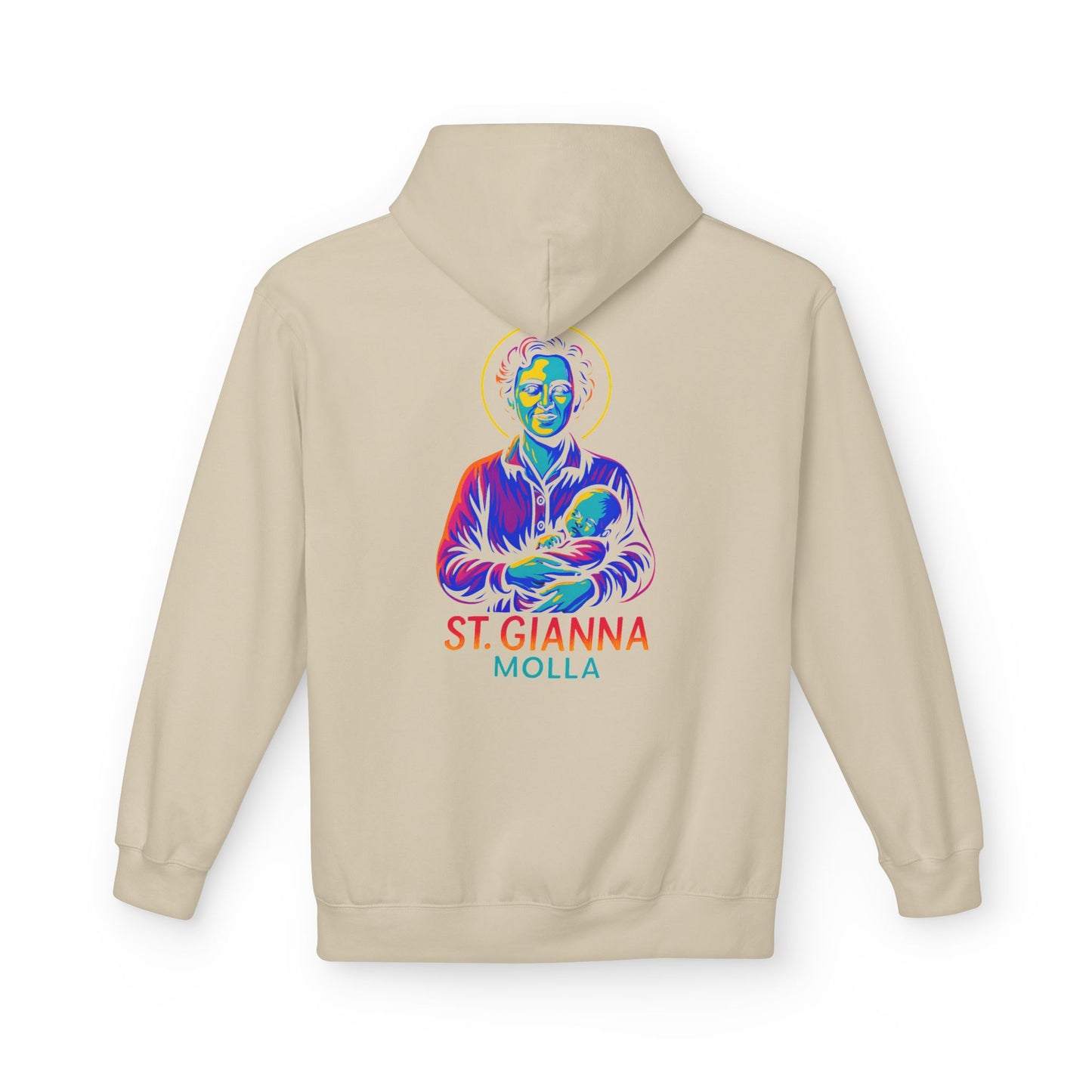 St. Gianna Molla Neon Hoodie | Catholic Streetwear – Love, Life & Courage in Color