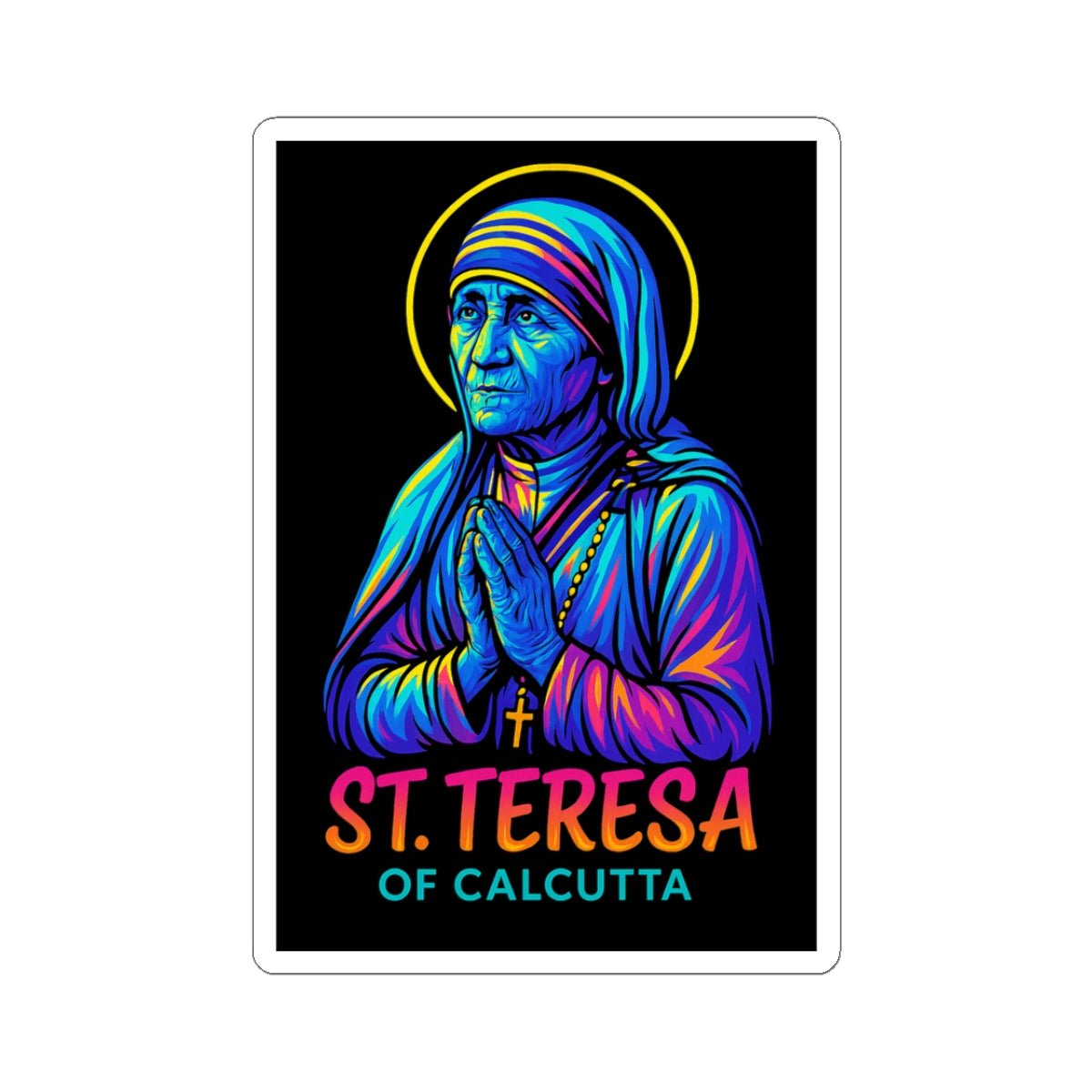 St. Teresa of Calcutta Sticker | Mother Teresa Decal | Catholic Saint Sticker | Neon Christian Sticker | Faith Laptop & Water Bottle Sticker