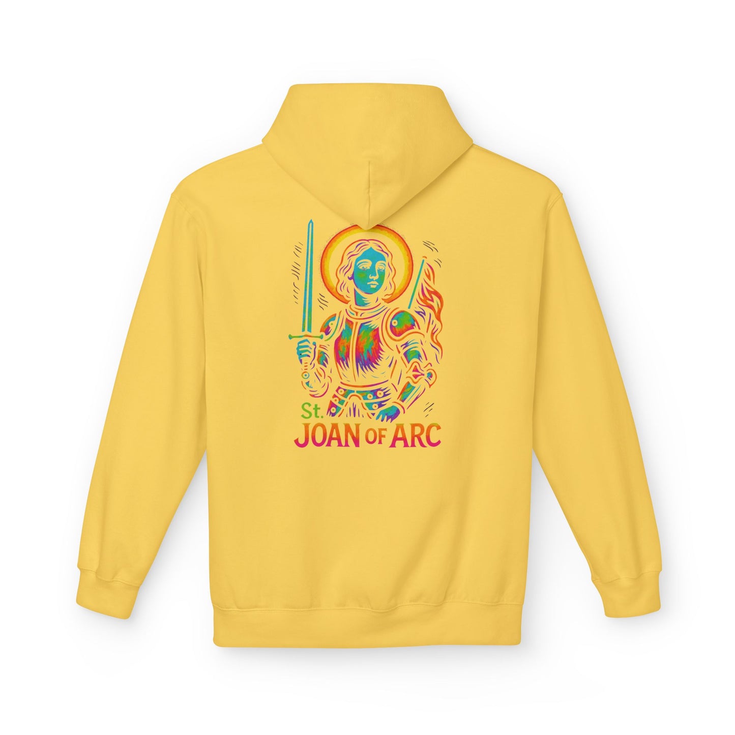 Saint Joan of Arc Hoodie | Catholic Streetwear | Saint Hoodie for Women | Faith Graphic Hoodie | Christian Neon Hoodie