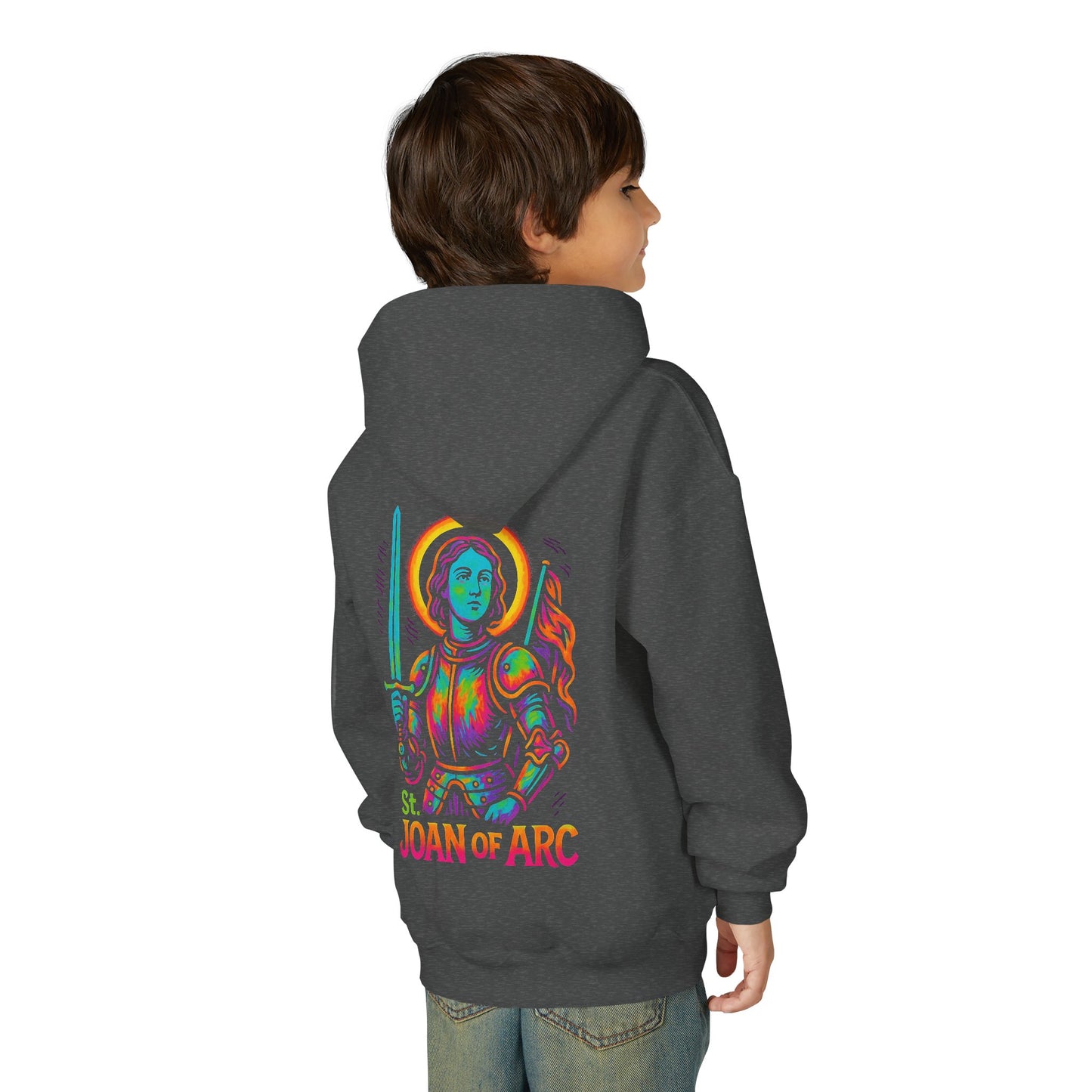 St. Joan of Arc Youth Hoodie | Catholic Streetwear – Courage, Faith & Fire for the Next Generation