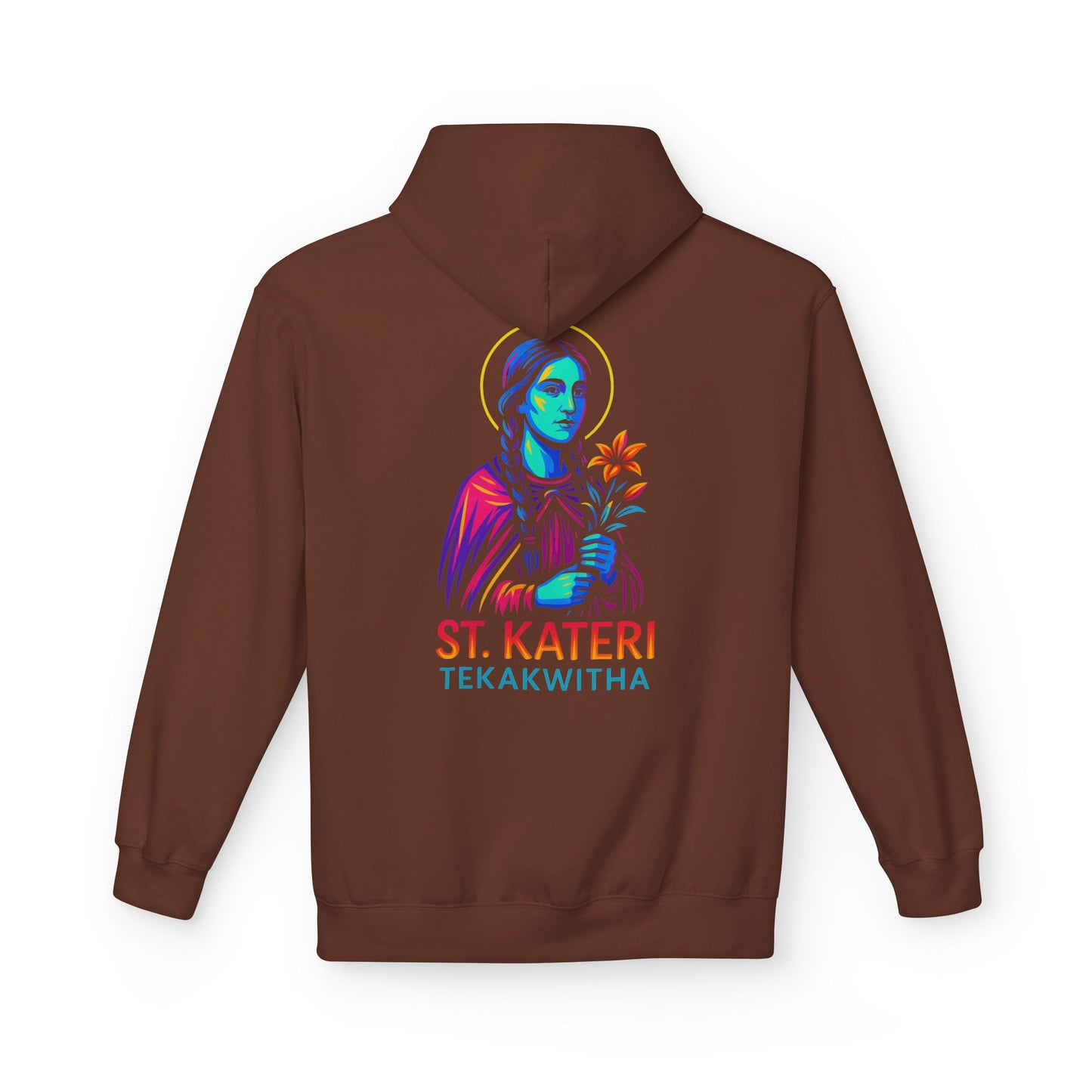 St. Kateri Tekakwitha Neon Hoodie | Catholic Streetwear – Indigenous Saint, Fearless Faith, Bold Style