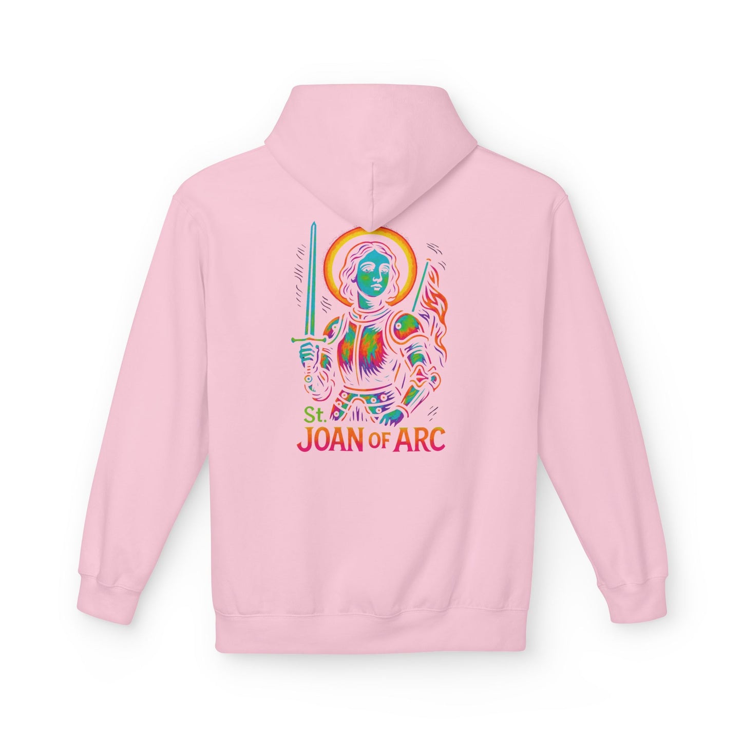 Saint Joan of Arc Hoodie | Catholic Streetwear | Saint Hoodie for Women | Faith Graphic Hoodie | Christian Neon Hoodie