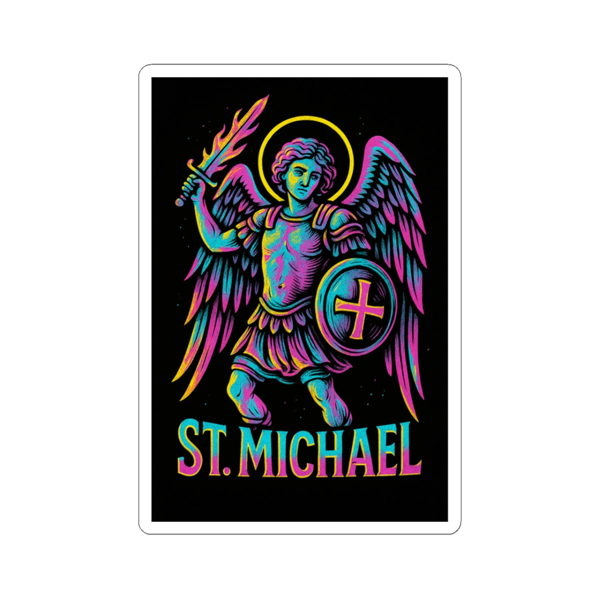 St. Michael the Archangel Sticker | Catholic Saint Decal | Neon Christian Sticker | Faith Graphic Laptop & Water Bottle Sticker