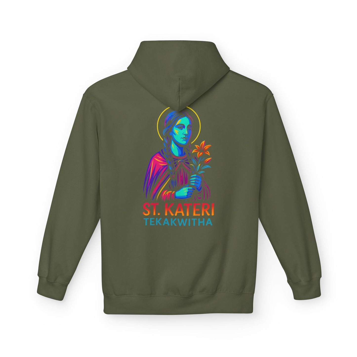 St. Kateri Tekakwitha Neon Hoodie | Catholic Streetwear – Indigenous Saint, Fearless Faith, Bold Style
