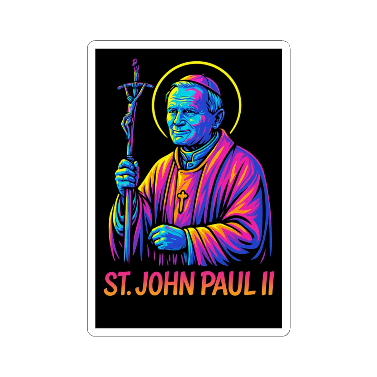 St. John Paul II Sticker | Catholic Pope Decal | Neon Christian Sticker | Faith Graphic Laptop & Water Bottle Sticker