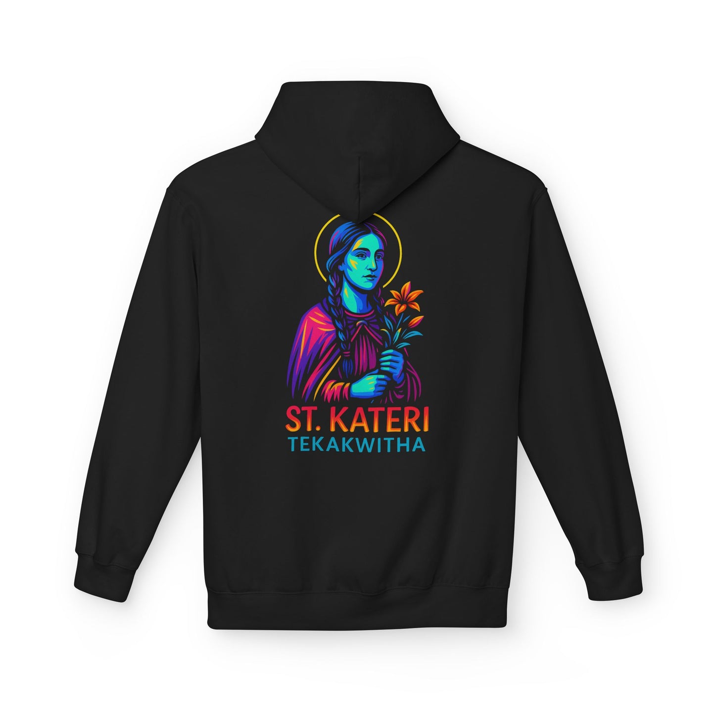 St. Kateri Tekakwitha Neon Hoodie | Catholic Streetwear – Indigenous Saint, Fearless Faith, Bold Style