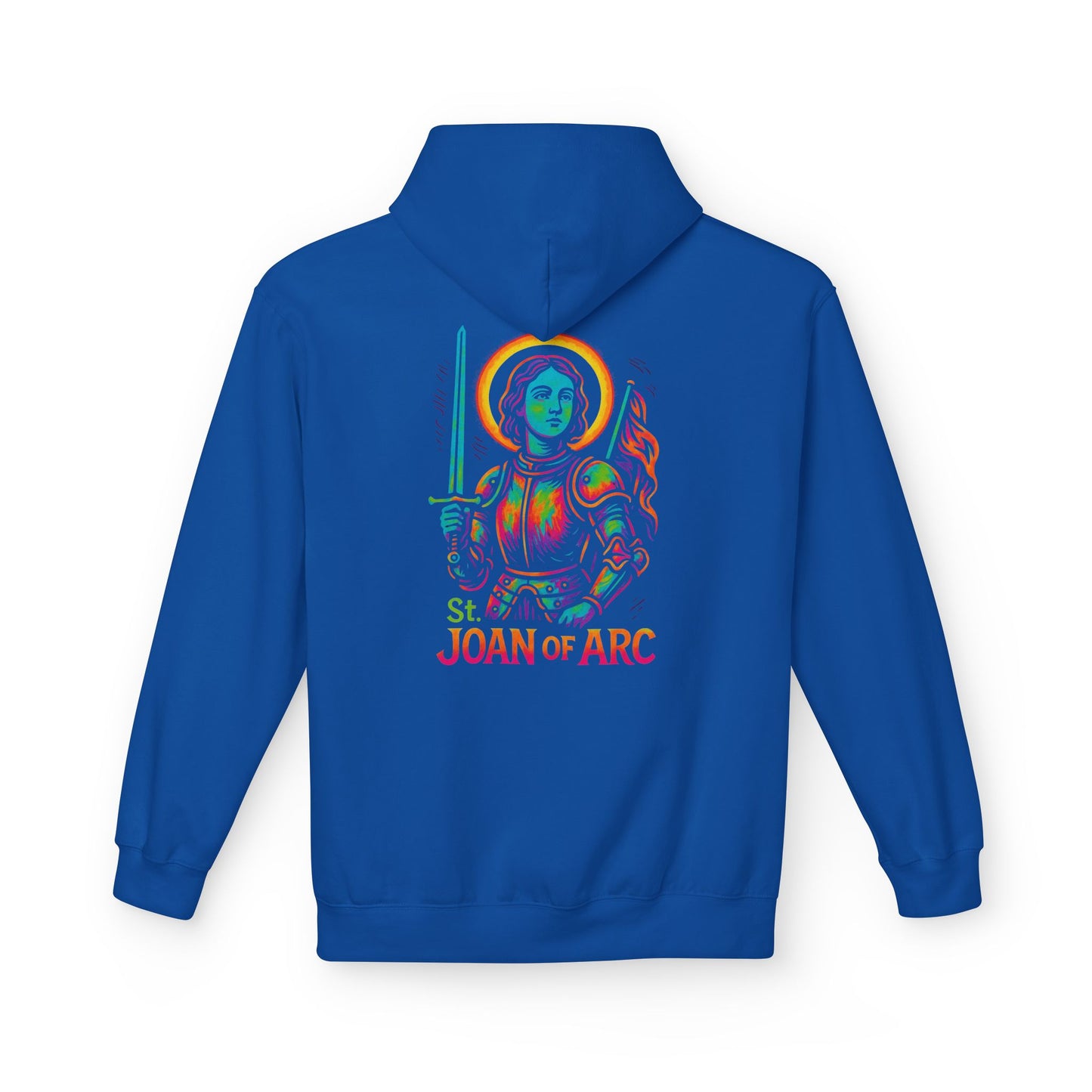 Saint Joan of Arc Hoodie | Catholic Streetwear | Saint Hoodie for Women | Faith Graphic Hoodie | Christian Neon Hoodie